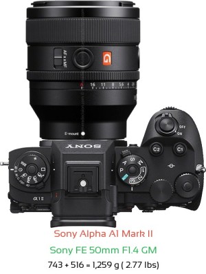 Sony A1 II with Sony FE 50mm F1.4 GM Lens Size
