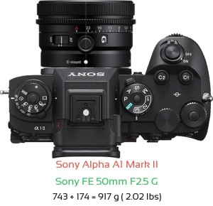Sony A1 II with Sony FE 50mm F2.5 G Lens Size