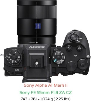 Sony A1 II with Sony FE 55mm F1.8 ZA CZ Lens Size