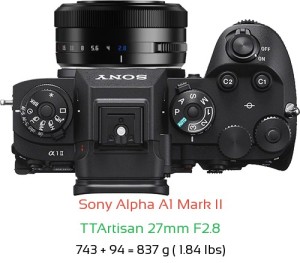 Sony A1 II with TTArtisan 27mm F2.8 Lens Size