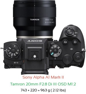 Sony A1 II with Tamron 20mm F2.8 Di III OSD M1:2 Lens Size