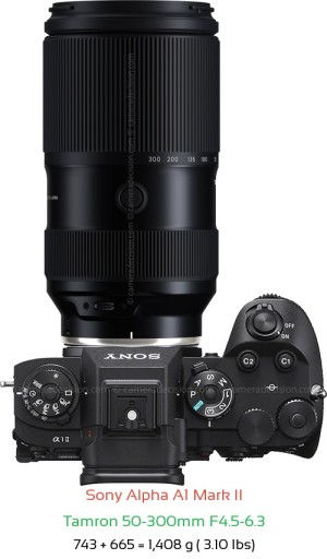 Sony A1 II with Tamron 50-300mm F4.5-6.3 Lens Size