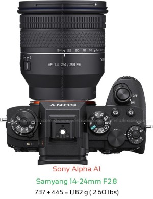 Sony A1 with Samyang 14-24mm F2.8 Lens Size