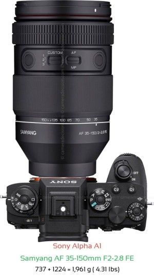Sony A1 with Samyang AF 35-150mm F2-2.8 FE Lens Size