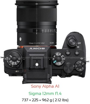 Sony A1 with Sigma 12mm f1.4 Lens Size