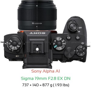 Sony A1 with Sigma 19mm F2.8 EX DN Lens Size