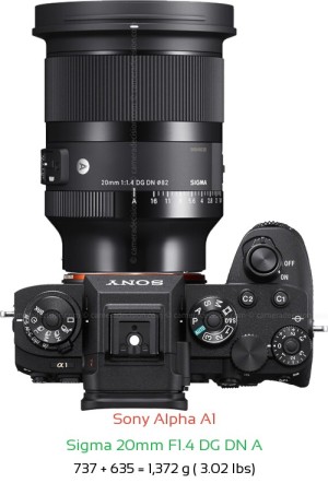 Sony A1 with Sigma 20mm F1.4 DG DN A Lens Size