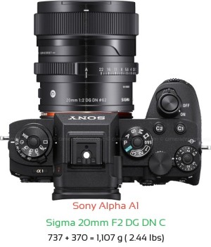 Sony A1 with Sigma 20mm F2 DG DN C Lens Size