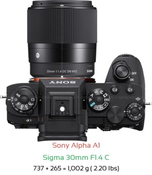 Sony A1 with Sigma 30mm F1.4 C Lens Size