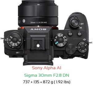 Sony A1 with Sigma 30mm F2.8 DN Lens Size