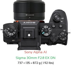 Sony A1 with Sigma 30mm F2.8 EX DN Lens Size