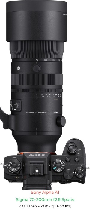 Sony A1 with Sigma 70-200mm f2.8 Sports Lens Size