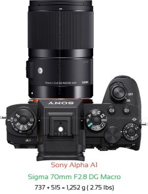 Sony A1 with Sigma 70mm F2.8 DG Macro Lens Size