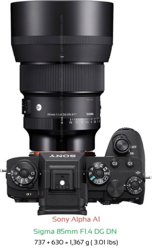 Sony A1 with Sigma 85mm F1.4 DG DN  Lens Size