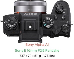 Sony A1 with Sony E 16mm F2.8 Pancake Lens Size