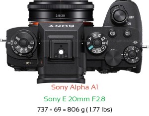 Sony A1 with Sony E 20mm F2.8 Lens Size