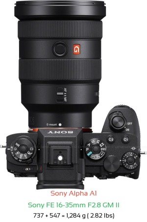 Sony A1 with Sony FE 16-35mm F2.8 GM II Lens Size