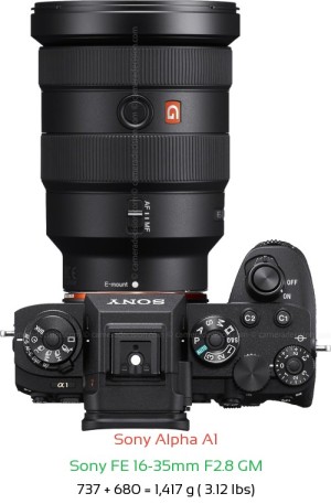 Sony A1 with Sony FE 16-35mm F2.8 GM Lens Size