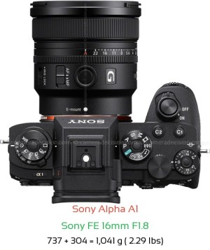Sony A1 with Sony FE 16mm F1.8 Lens Size
