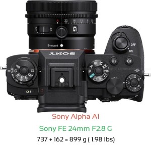 Sony A1 with Sony FE 24mm F2.8 G Lens Size
