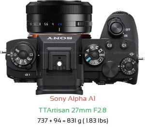 Sony A1 with TTArtisan 27mm F2.8 Lens Size
