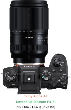 Sony A1 with Tamron 28-300mm F4-7.1 Lens Size