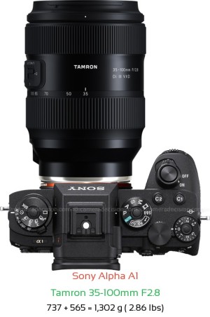 Sony A1 with Tamron 35-100mm F2.8 Lens Size