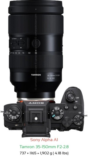 Sony A1 with Tamron 35-150mm F2-2.8 Lens Size