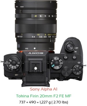 Sony A1 with Tokina Firin 20mm F2 FE MF Lens Size