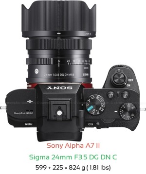 Sony A7 II with Sigma 24mm F3.5 DG DN C Lens Size