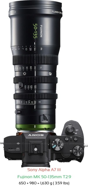 Sony A7 III with Fujinon MK 50-135mm T2.9 Lens Size