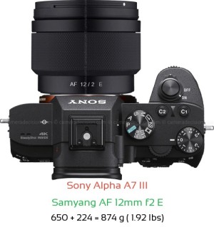 Sony A7 III with Samyang AF 12mm f2 E Lens Size