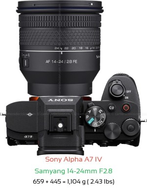 Sony A7 IV with Samyang 14-24mm F2.8 Lens Size