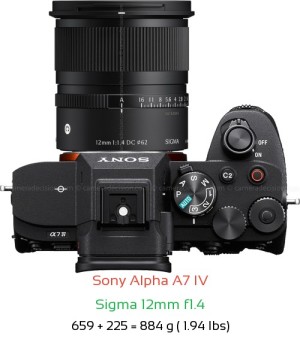 Sony A7 IV with Sigma 12mm f1.4 Lens Size