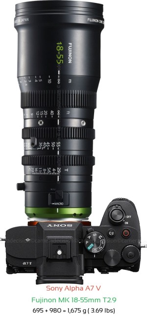 Sony A7 V with Fujinon MK 18-55mm T2.9 Lens Size