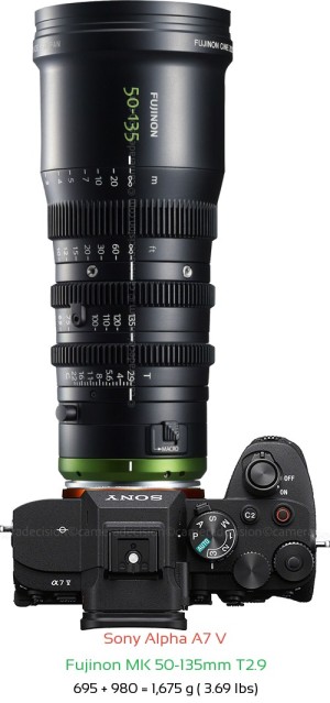 Sony A7 V with Fujinon MK 50-135mm T2.9 Lens Size