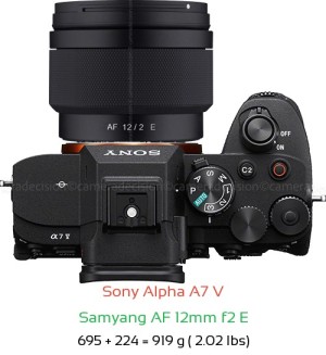 Sony A7 V with Samyang AF 12mm f2 E Lens Size