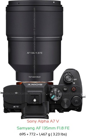 Sony A7 V with Samyang AF 135mm F1.8 FE Lens Size
