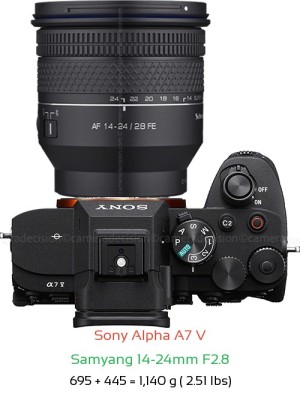 Sony A7 V with Samyang 14-24mm F2.8 Lens Size
