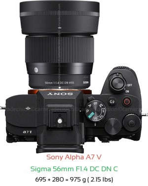Sony A7 V with Sigma 56mm F1.4 DC DN C Lens Size