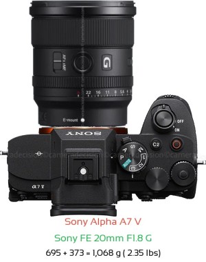 Sony A7 V with Sony FE 20mm F1.8 G Lens Size