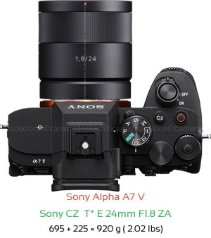 Sony A7 V with Sony CZ  T* E 24mm F1.8 ZA Lens Size