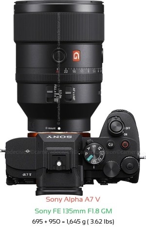 Sony A7 V with Sony FE 135mm F1.8 GM Lens Size