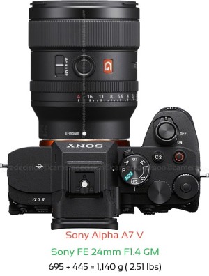 Sony A7 V with Sony FE 24mm F1.4 GM Lens Size