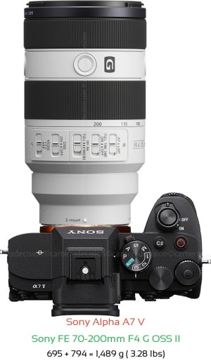 Sony A7 V with Sony FE 70-200mm F4 G OSS II Lens Size