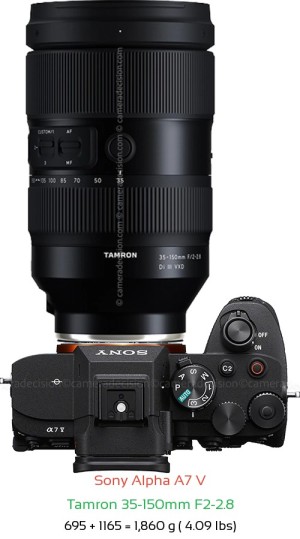 Sony A7 V with Tamron 35-150mm F2-2.8 Lens Size
