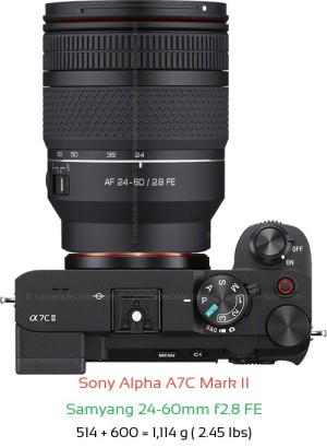 Sony A7C II with Samyang 24-60mm f2.8 FE Lens Size