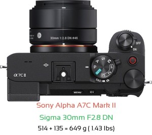 Sony A7C II with Sigma 30mm F2.8 DN Lens Size