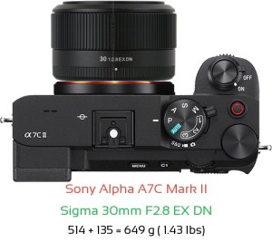Sony A7C II with Sigma 30mm F2.8 EX DN Lens Size