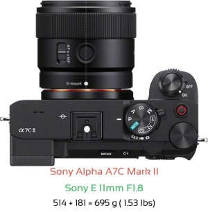 Sony A7C II with Sony E 11mm F1.8 Lens Size